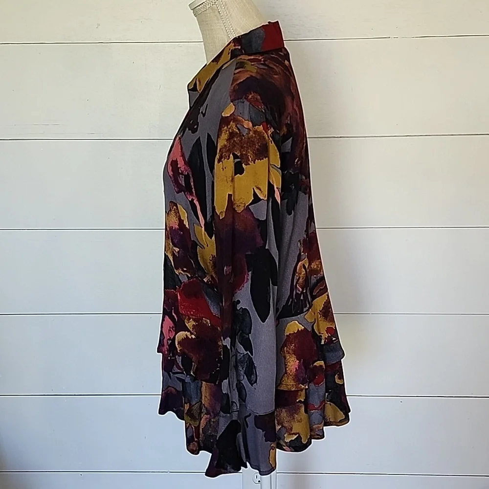 Printed Button-Front Blouse - Multi Color - Picture 2 of 9